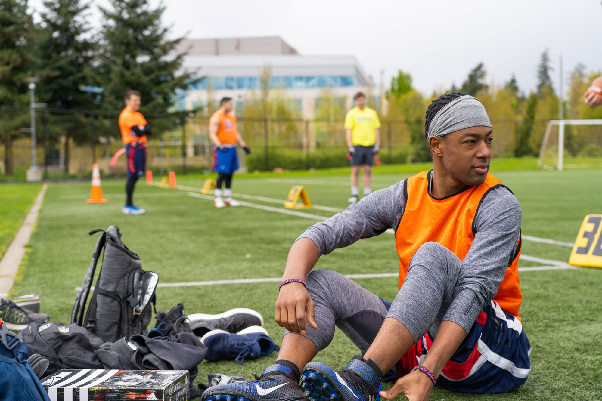 Man sits on football field