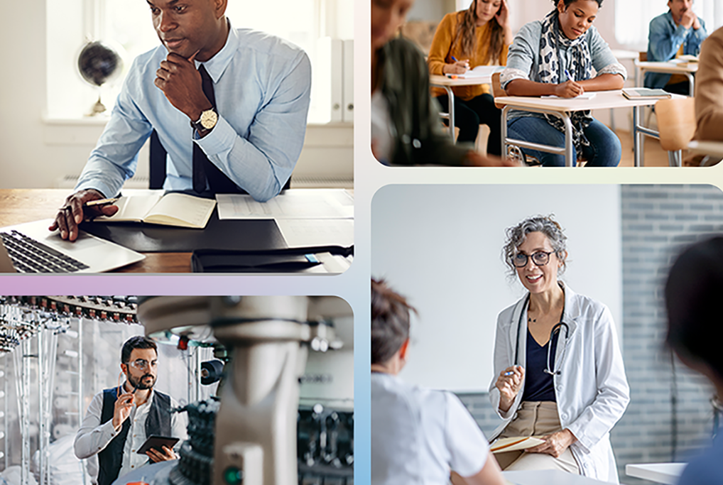 Photo collage of workers in different environments