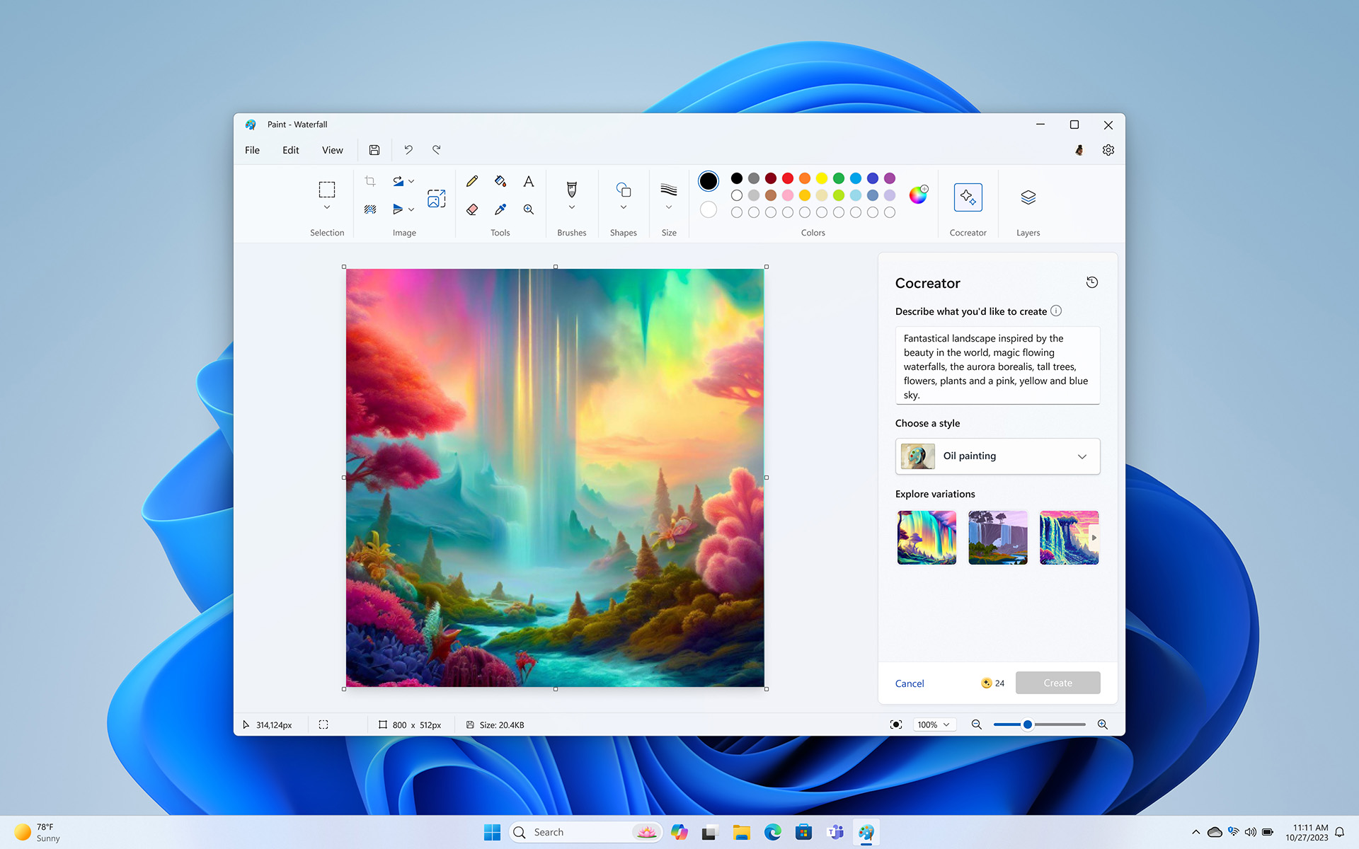 Screenshot of Paint app with colorful fantastical landscape illustration