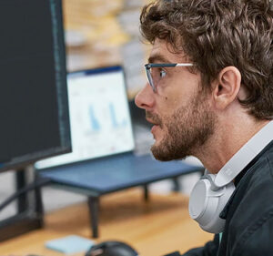 Man working at a desktop computer