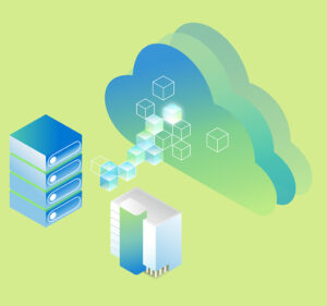 Graphic depicting data being transferred from datacenters to and from the cloud