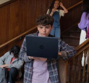 Student working on a laptop computer