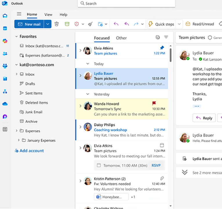 Outlook for Windows screen with Copilot integration