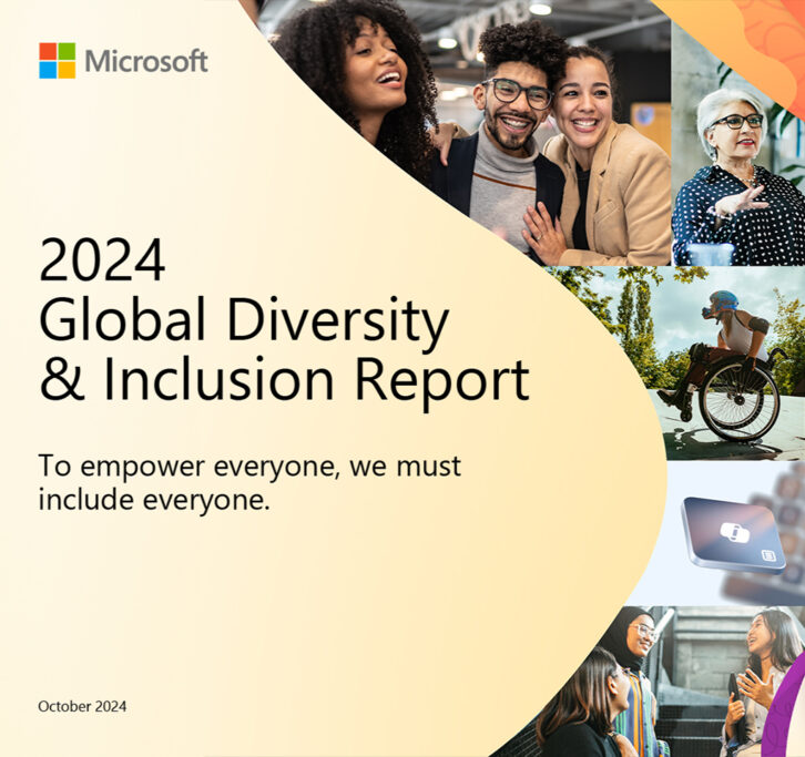 Collage of photos of different aspects of diversity along with the words 2004 Global Diversity and Inclusion report, to empower everyone, we must include everyone