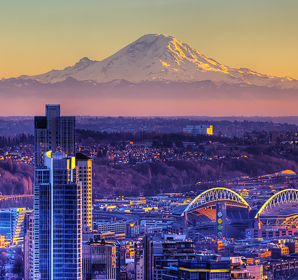 View of Downtown Seattle with Mount Rainier in the background