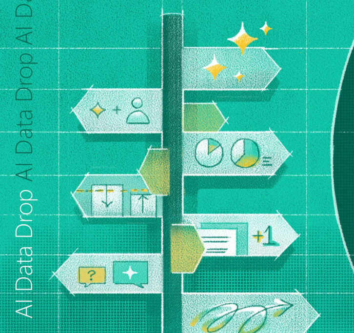 Data points visualized as horizontal arrows, along with the words AI data drop