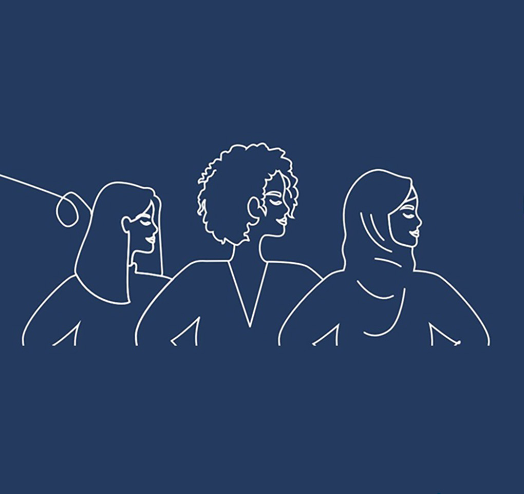 Line drawing of three women