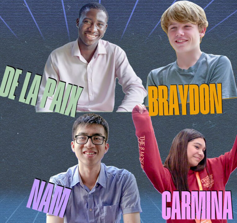 Four young adults with their names superimposed over them