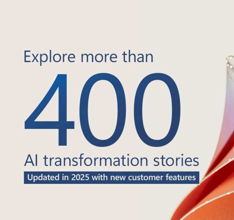 Text reading Explore more than 400AI transformation stories, updated in 2025 with new customer features